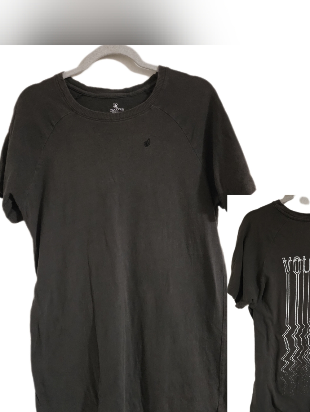 Volcom "True To This" Glitch Graphic Tee Dress Black Raglan Slate - Size M